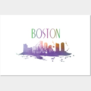 Boston Watercolor skyline Posters and Art